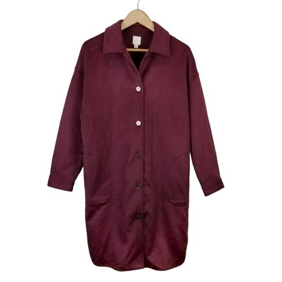 J. Jill Pure Jill Fleece Button Up Sweater Coat Burgundy Wine Size M Medium - Picture 4 of 9
